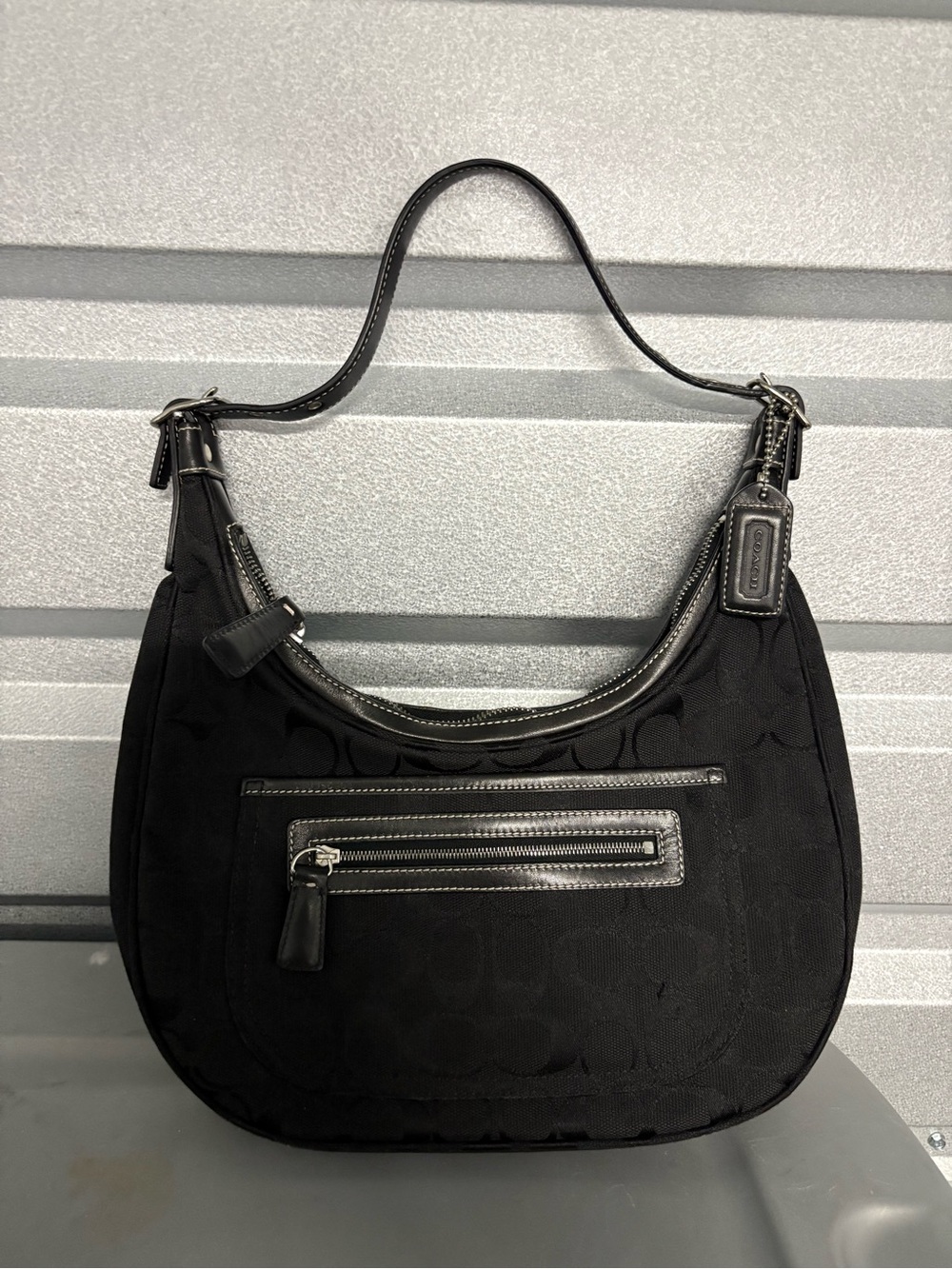 Coach Black Shoulder Hobo with Front Zip Pocket